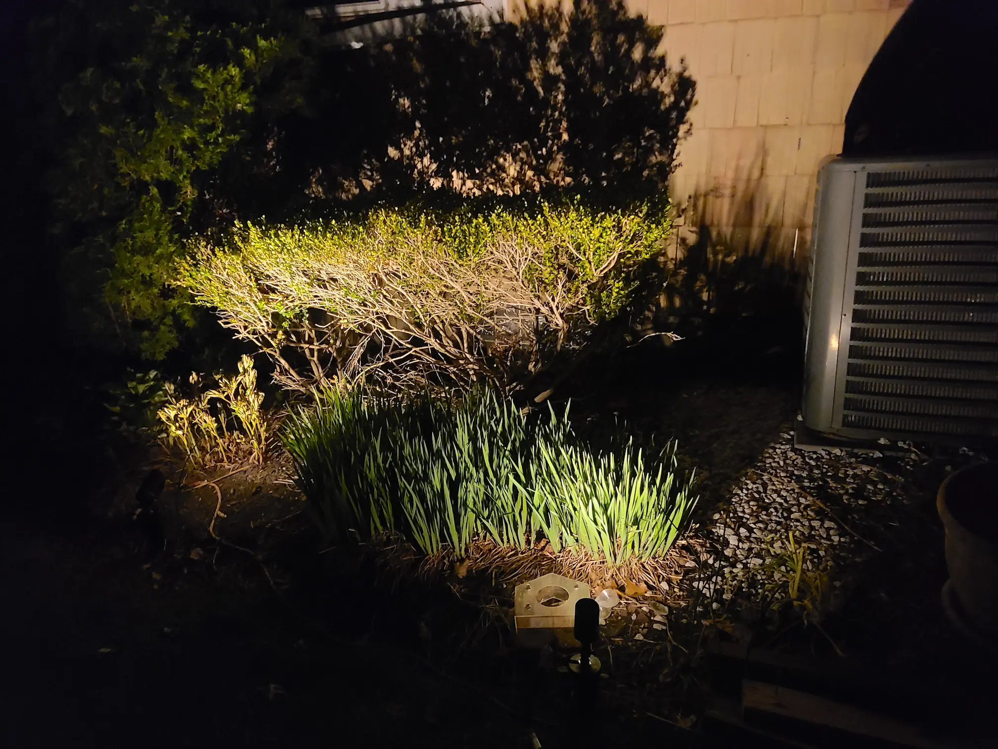 Night demo preview for a Long Island outdoor lighting project