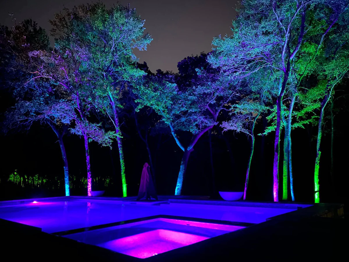 Outdoor RGB lighting installation on Long Island