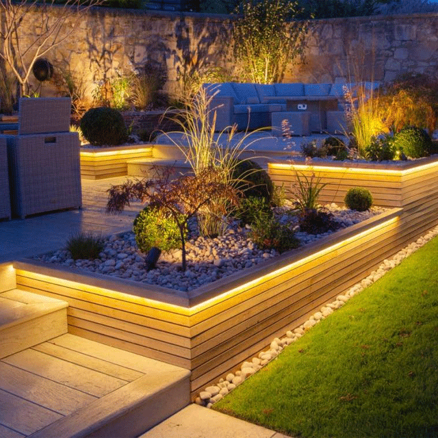Outdoor LED tape lighting on a Long Island property