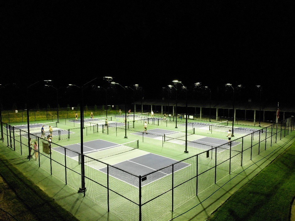 Pickleball court lighting installation on Long Island with pole-mounted LED fixtures